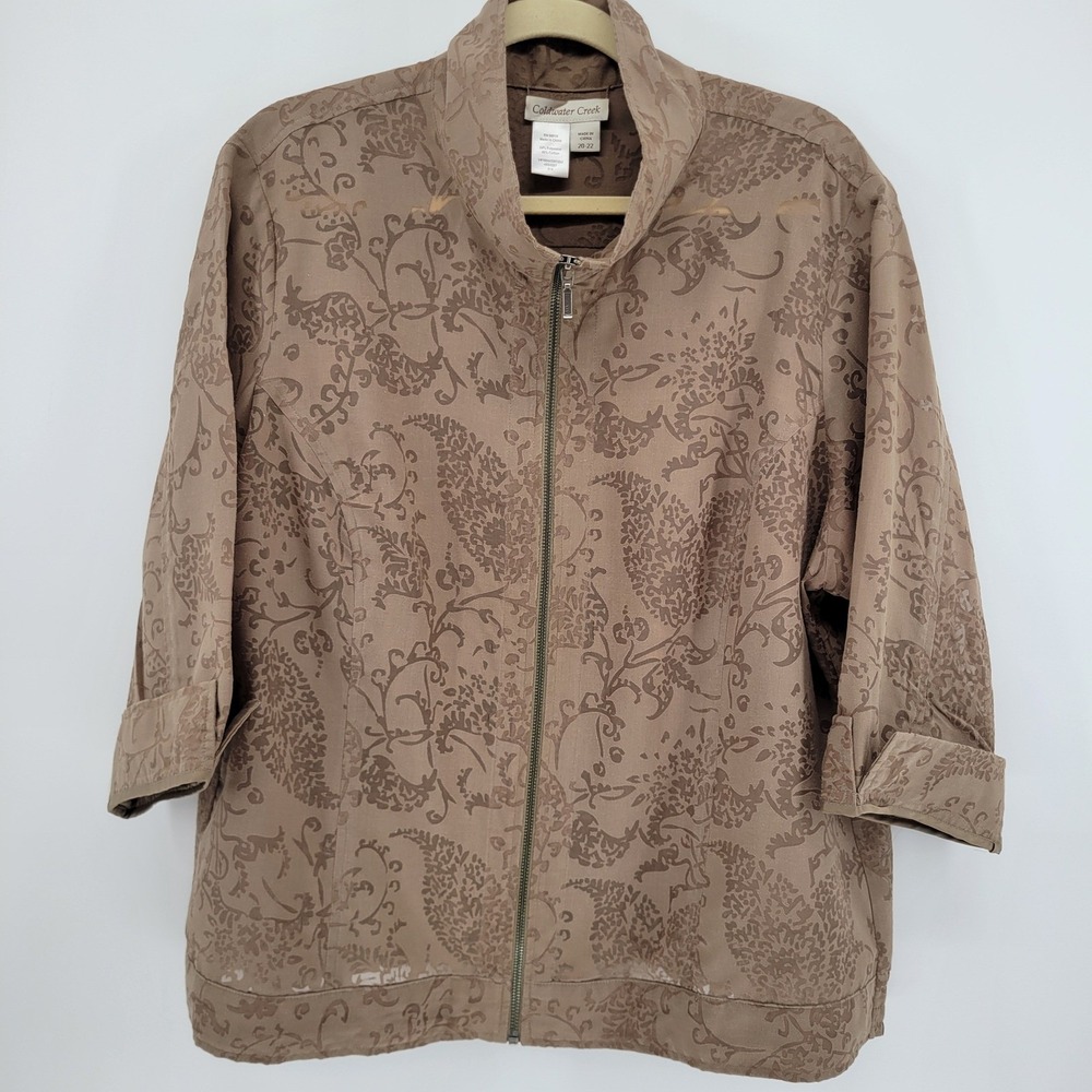Coldwater Creek Brown Burnout Paisley Floral Zip Up Jacket Plus Size 20-22 3132J
